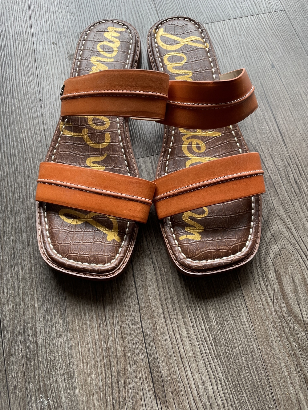 Sam Edelman Orange and Brown Double-Strap Slide Sandals